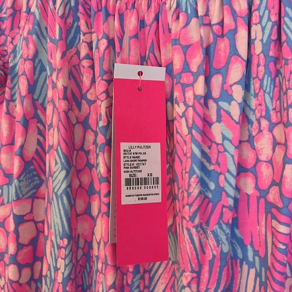 NWT Lilly Pulitzer Lana Skort Romper Off The Shoulder Pink Blue Floral Size XS - Picture 4 of 5